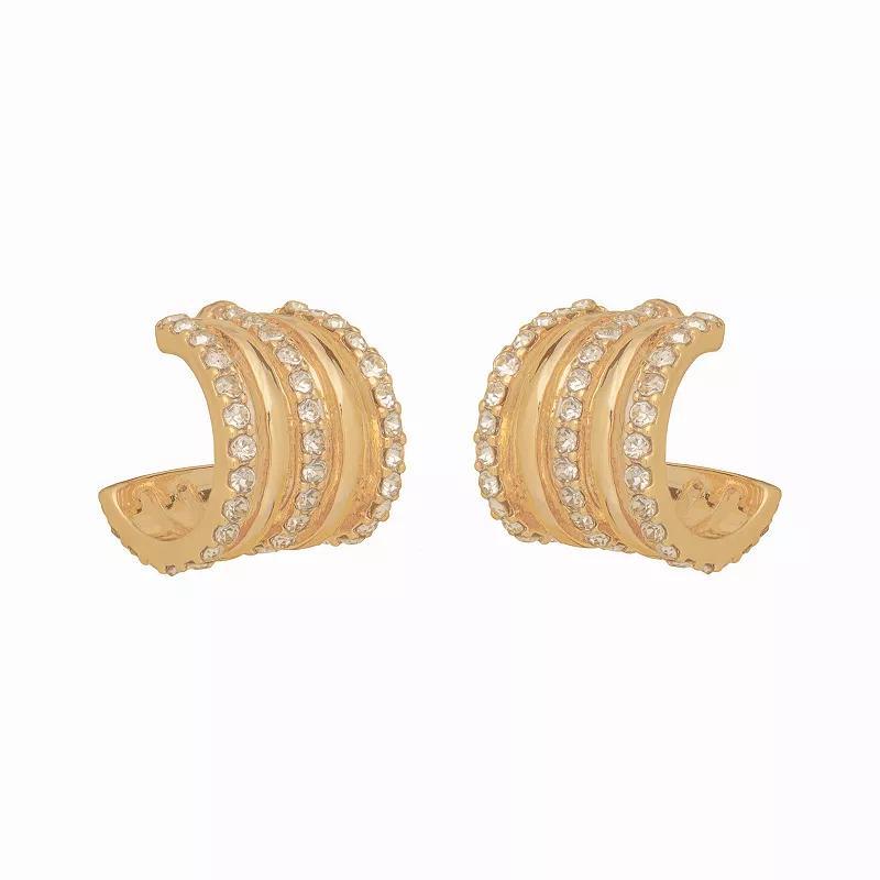 Emberly Gold Tone Glass Stone 3 Row Hoop Earrings, Womens, Clear Product Image