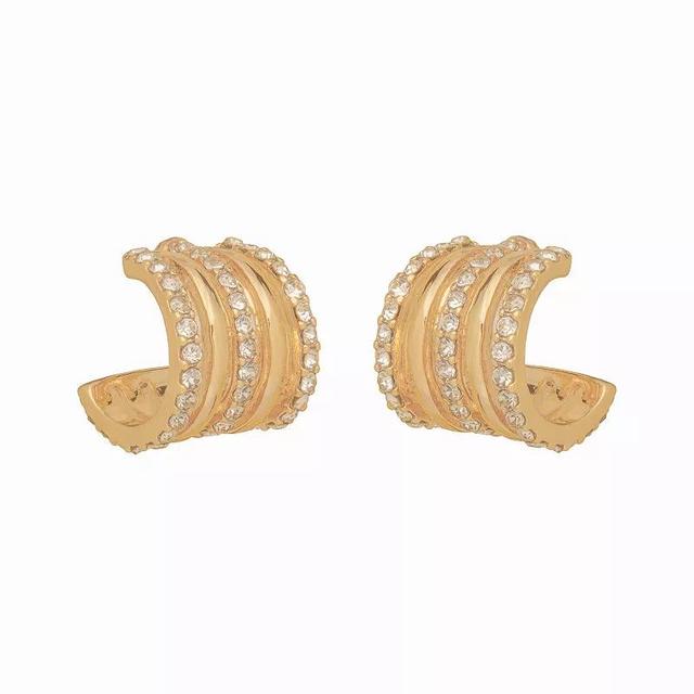 Emberly Gold Tone Glass Stone 3 Row Hoop Earrings, Womens, Clear Product Image