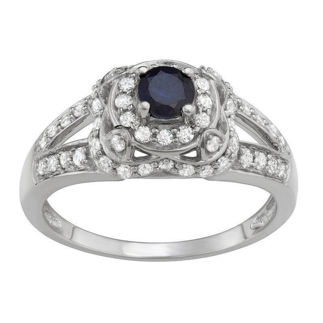 14k White Gold Sapphire & 1 Carat T.W. Diamond Engagement Ring, Womens 10k Whgold Product Image