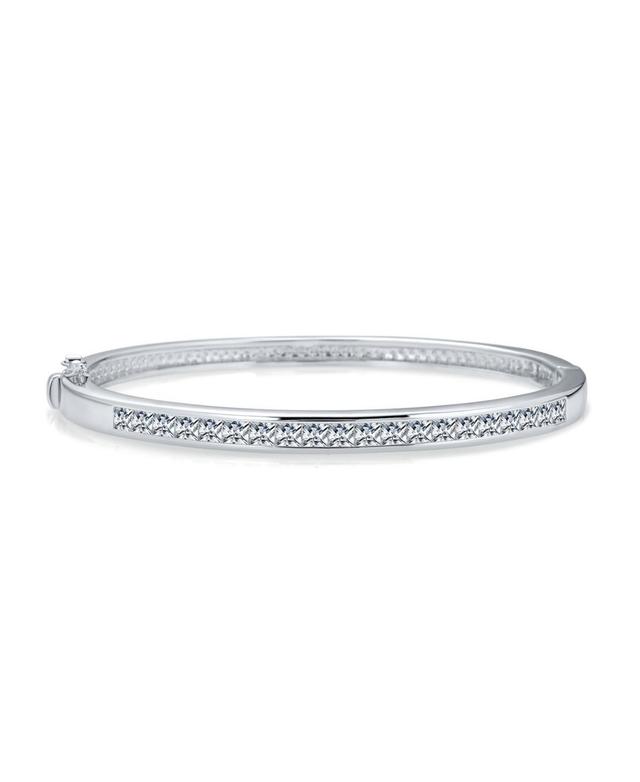 Classic Fashion Bridal Aaa Cubic Zirconia Channel Princess Cut Cz Eternity Tennis Stackable Bangle Bracelet For Women 7-7.5 Inch Product Image