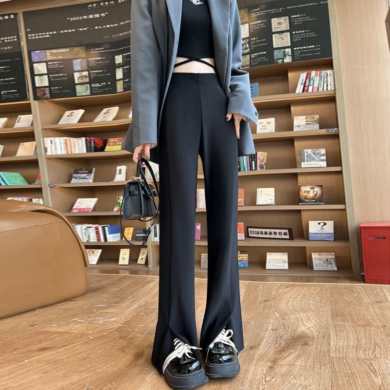 High-Rise Plain Loose Fit Split Pants Product Image