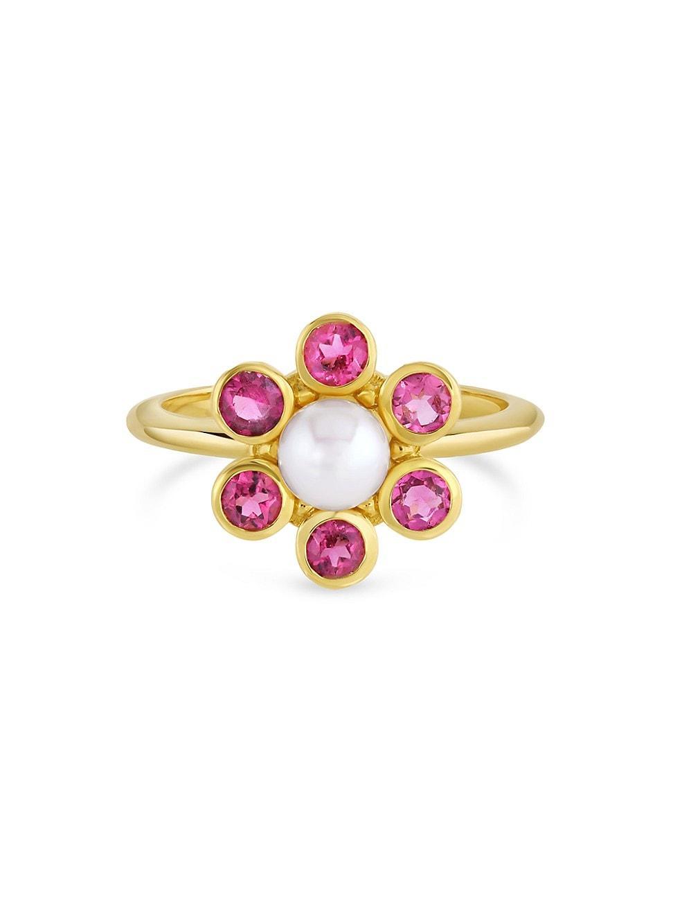 Womens The Poets Pearly Flower 18K Yellow Gold, Pink Tourmaline & Akoya Pearl Ring Product Image