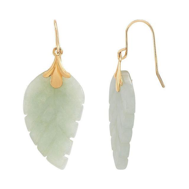 10k Gold Jadeite Jade Leaf Earrings, Womens Product Image