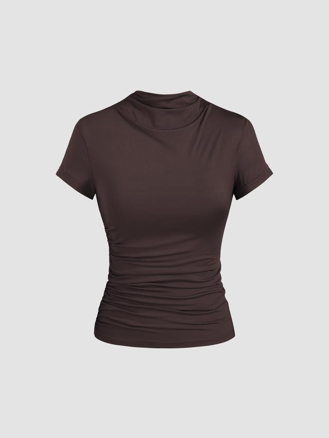 High Neck Ruched Short Sleeve Tee Product Image