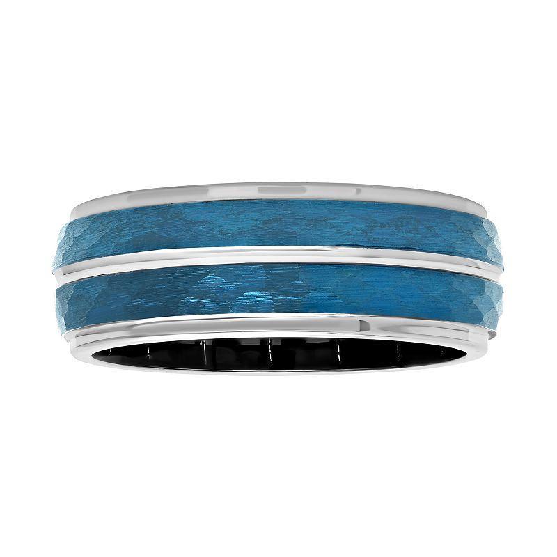 Mens Cobalt Two-Tone Hammered Band Blue Tone Product Image