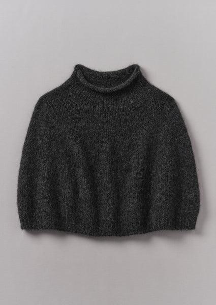 Lofty Alpaca Blend Knitted Poncho | Charcoal Product Image