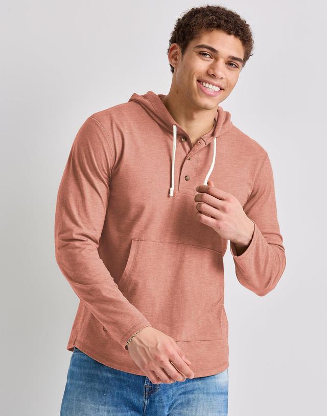 Hanes Originals Mens Tri-Blend Henley Hoodie Red River Clay Heather M Product Image