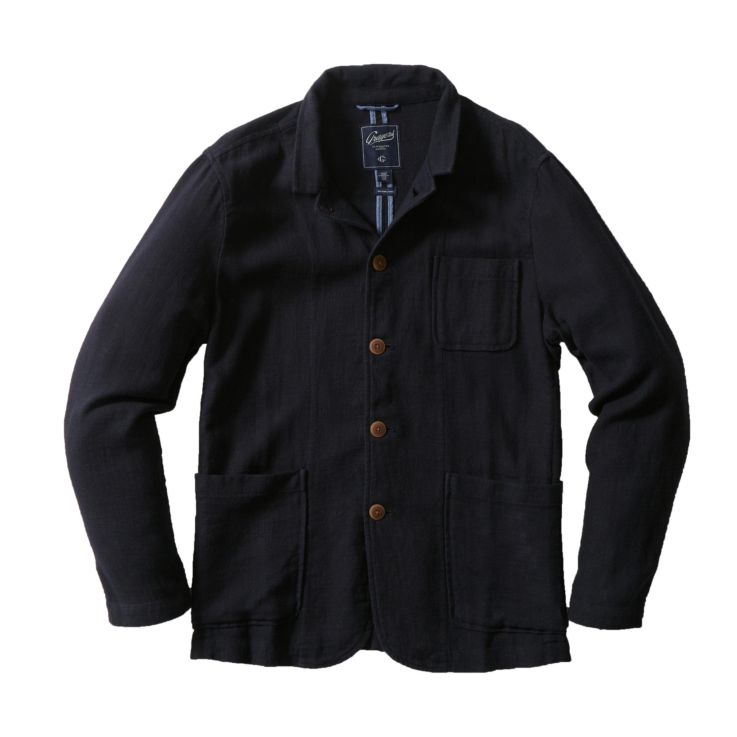 Nelson Ramie Stand Up Collar Jacket - Navy Product Image