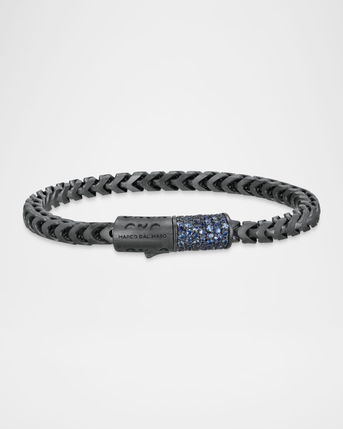 Mens Ulysses Oxidized Sterling Silver Blue Sapphire Bracelet with Trigger Clasp Product Image