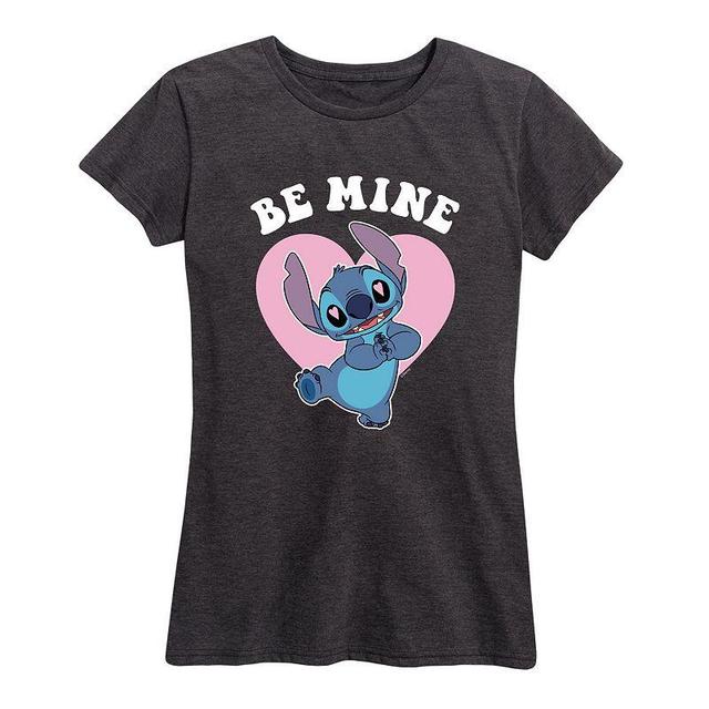 Disneys Lilo & Stitch Womens Be Mine Graphic Tee Grey Dark Red Product Image