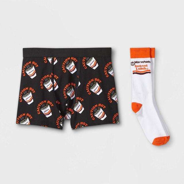 Mens Holiday Maruchan Boxer Briefs & Socks Set - White/Black L Product Image