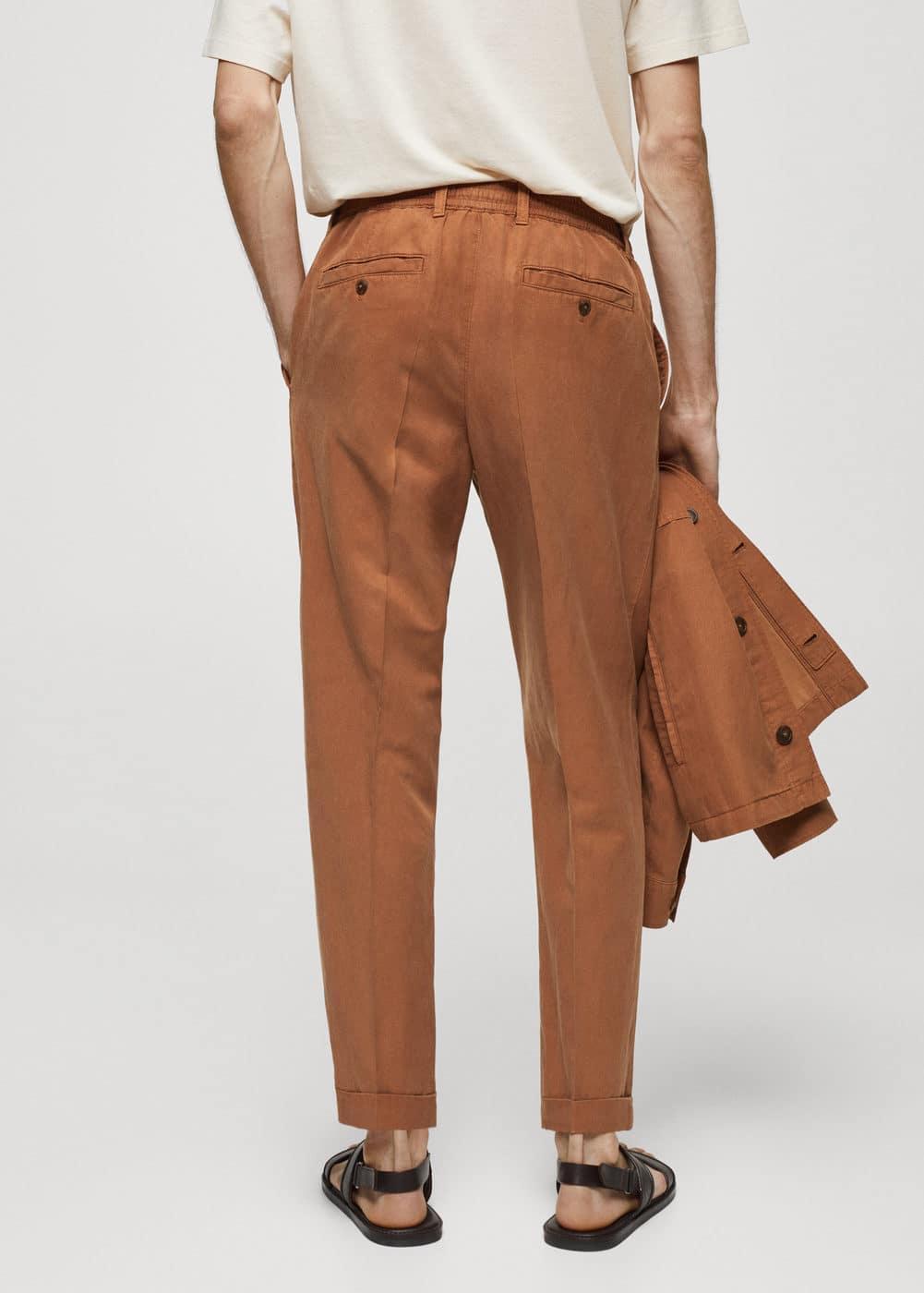 Mango Mens Linen-Blend Slim-Fit Drawstring Pants Product Image