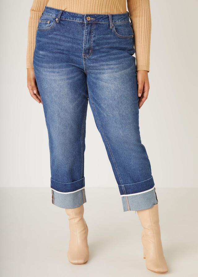 High Rise Cuffed Straight Leg Jeans Product Image