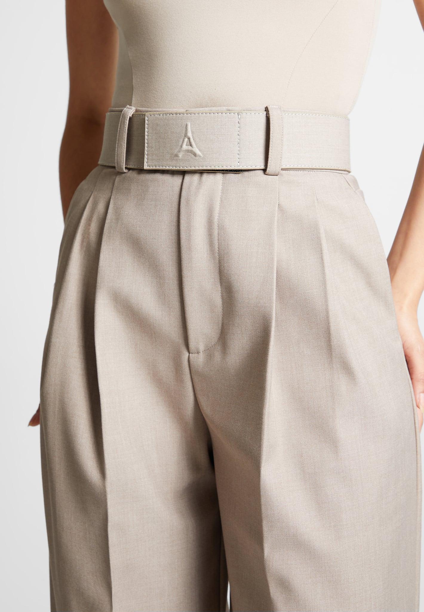 Tailored Pleated Trousers with Eiffel Belt - Taupe Female Product Image