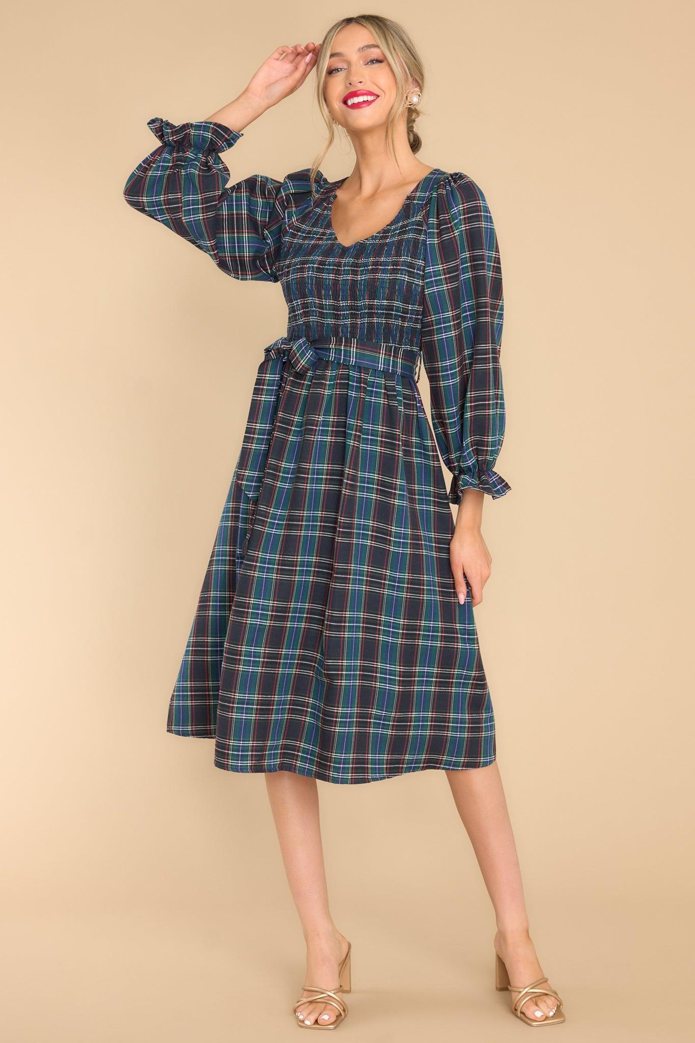 All Spruced Up Black Multi Plaid Midi Dress Product Image