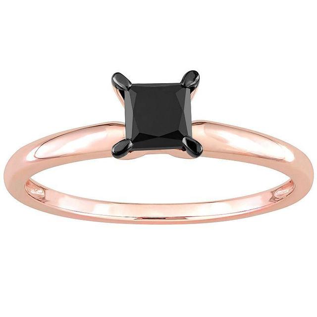 Stella Grace 14k Rose Gold 3/4 Carat T.W Black Diamond Princess-Cut Solitaire Ring, Womens Product Image