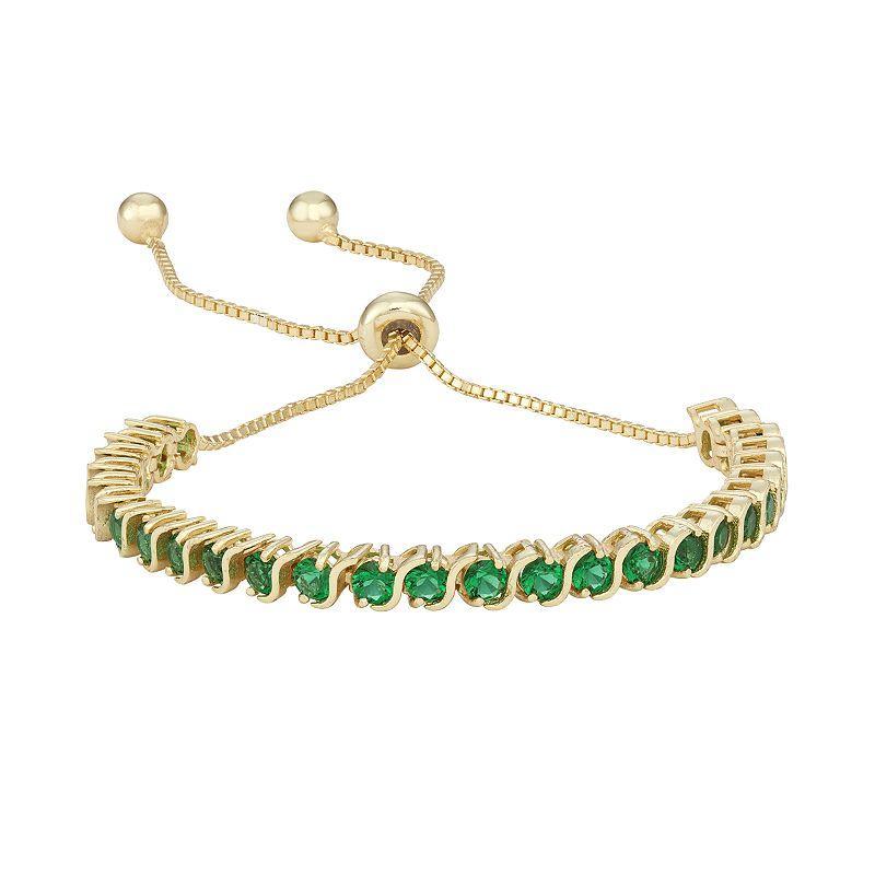 Designs by Gioelli 14k Gold Over Silver Simulated Emerald S-Link Lariat Bracelet, Womens Green Product Image