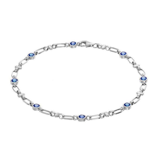 Kristen Kesho Sterling Silver Lab-Created Sapphire Oval Link Bracelet, Womens Product Image