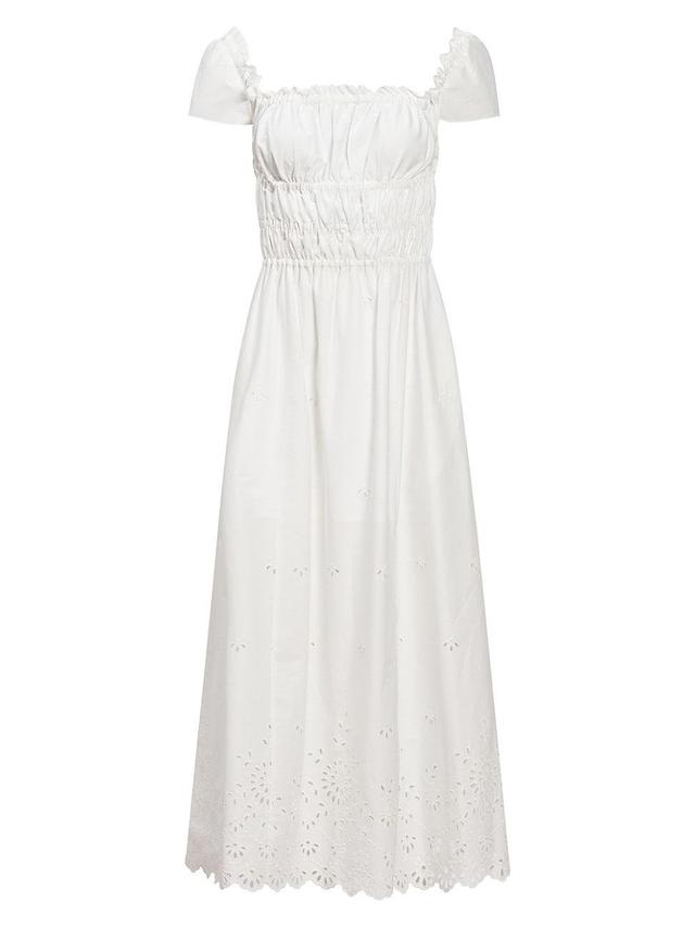 Womens Lily Cotton Eyelet Shirred Midi-Dress Product Image