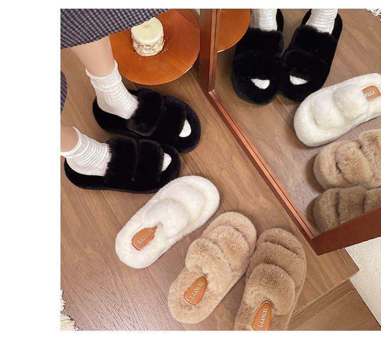 Platform Plain Fluffy Slide Sandals Product Image