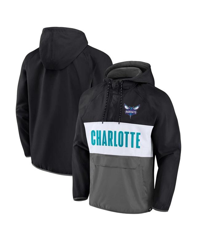 Mens Fanatics Black Charlotte Hornets Team Leader Iconic Colorblock Anorak Raglan Quarter-Zip Hoodie - Black Product Image