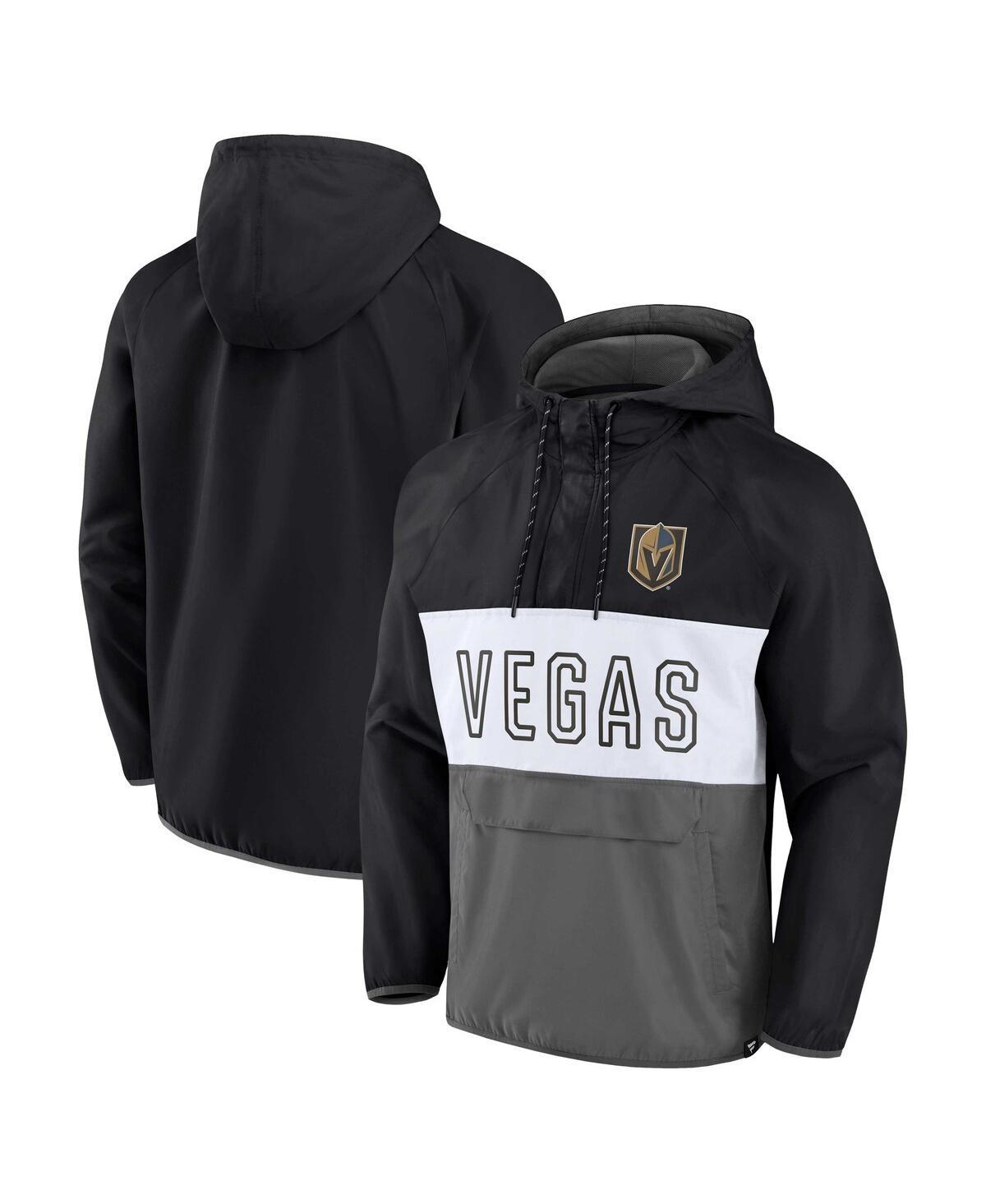 Mens Fanatics Branded Black/Gray Vegas Golden Knights Backhand Shooter Defender Anorak Raglan Hoodie Quarter-Zip Jacket Product Image