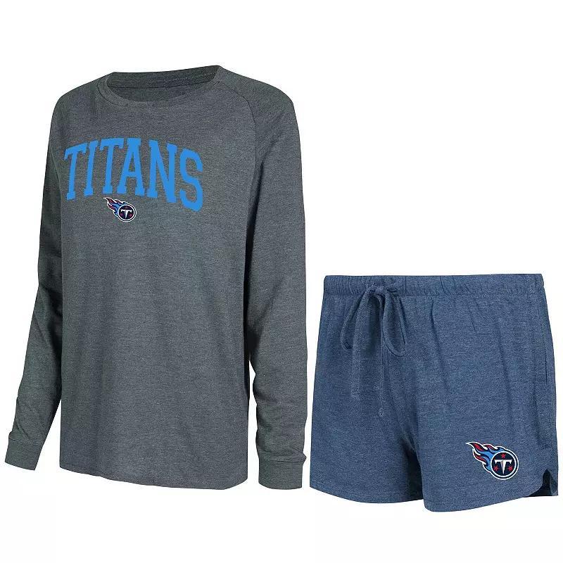 Womens Concepts Sport /Charcoal Tennessee Titans Raglan Long Sleeve T-Shirt & Shorts Lounge Set Blue Product Image