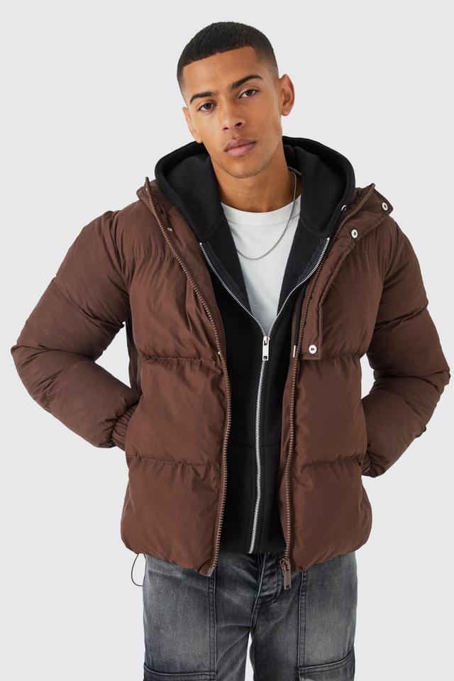 Boxy Hooded Puffer With Half Placket | boohooMAN USA Product Image