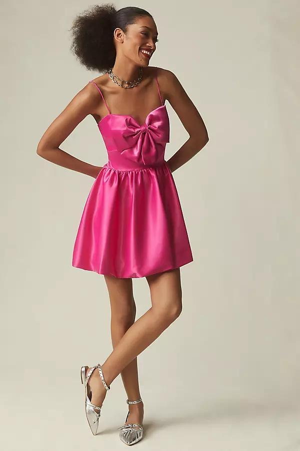 Spaghetti Strap Center Bow Balloon Mini Dress In Fuchsia Product Image