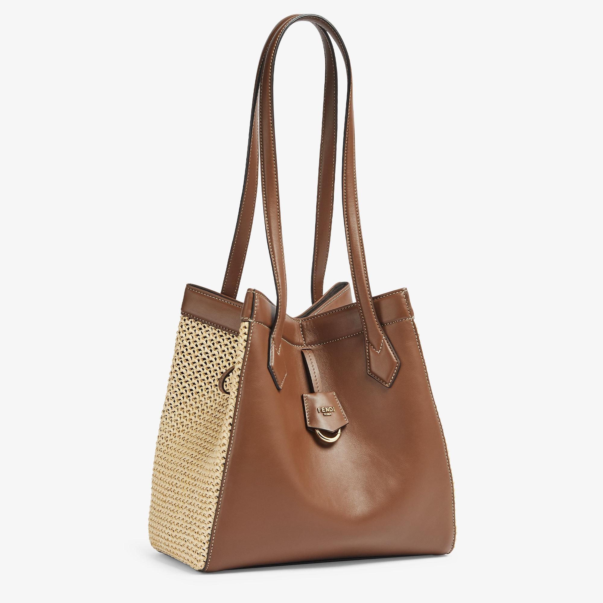 Fendi Origami MediumTransformable bag in brown leather and macramé raffia Product Image