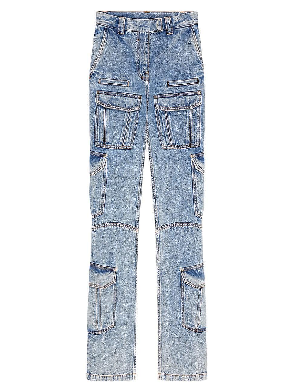 Womens Boot Cut Cargo Pants In Denim Product Image