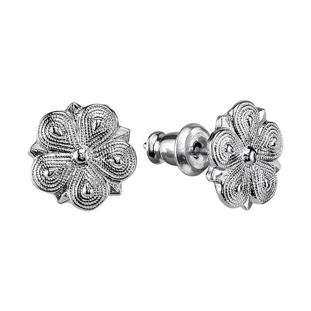 1928 Textured Flower Stud Earrings, Womens, Grey Product Image