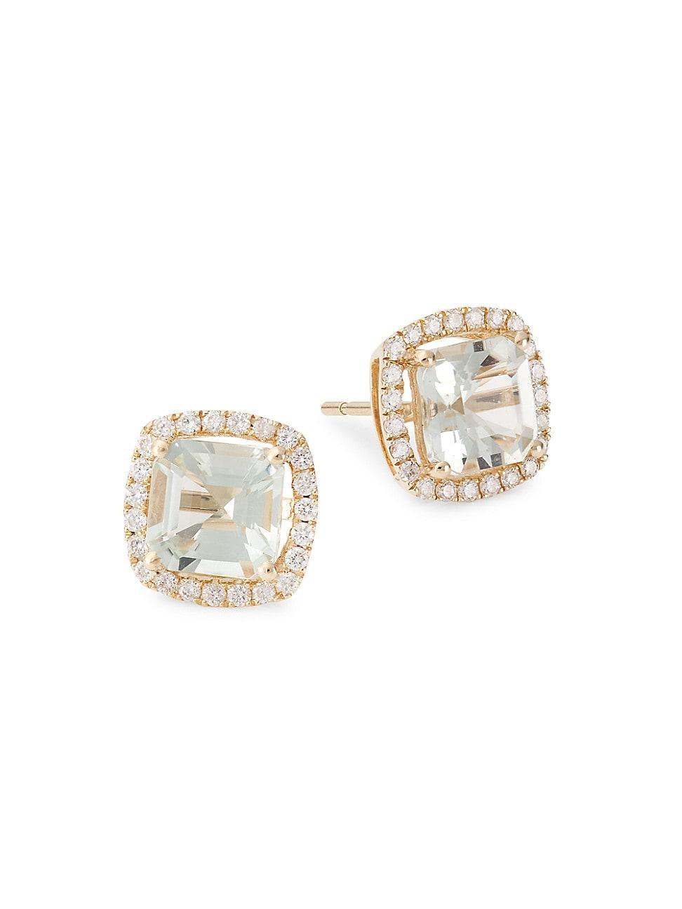 Womens 14K Gold, Diamond & Green Amethyst Stud Earrings Product Image