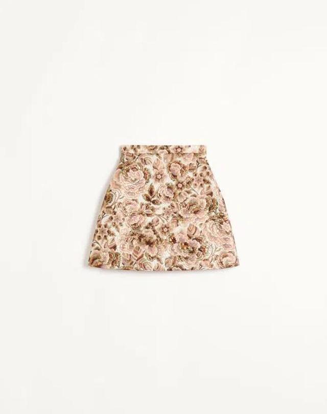 VALENTINO Brocade Floral Mini Wool Skirt In Ivory/pink Product Image