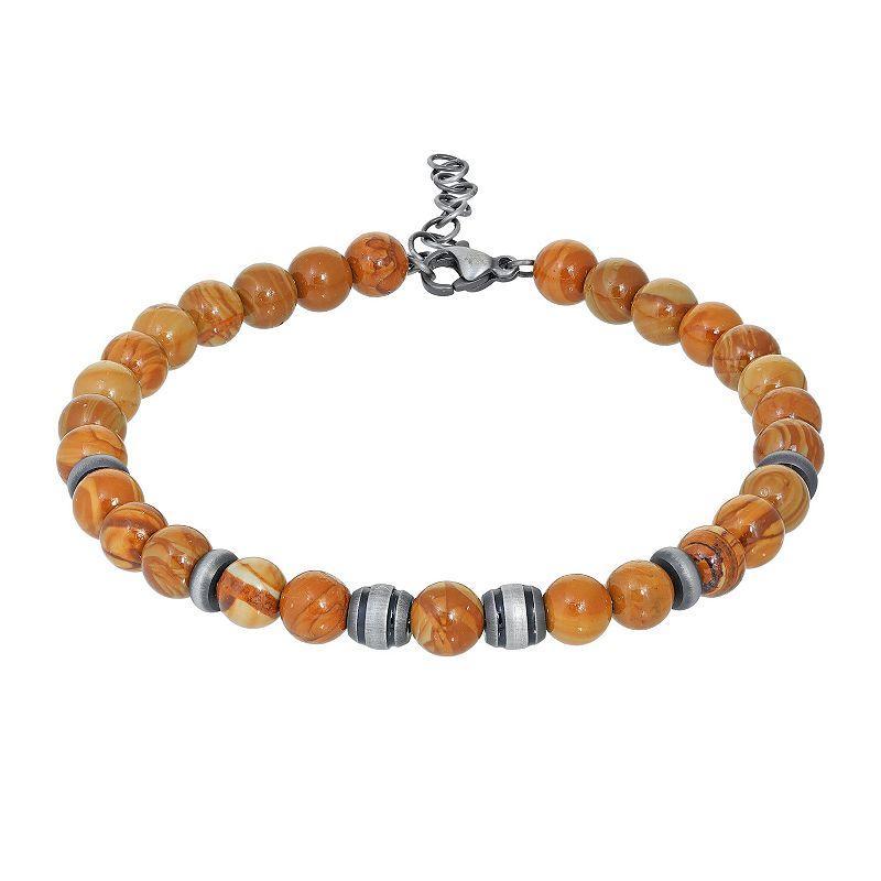 Mens LYNX Stainless Steel Grain Stone Bead Bracelet Product Image