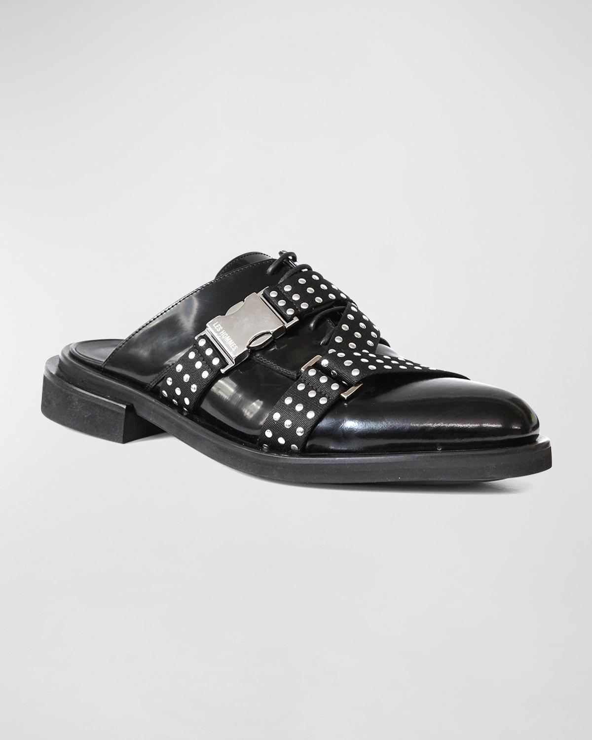 Mens Leather Studded Strap Mule Loafers Product Image