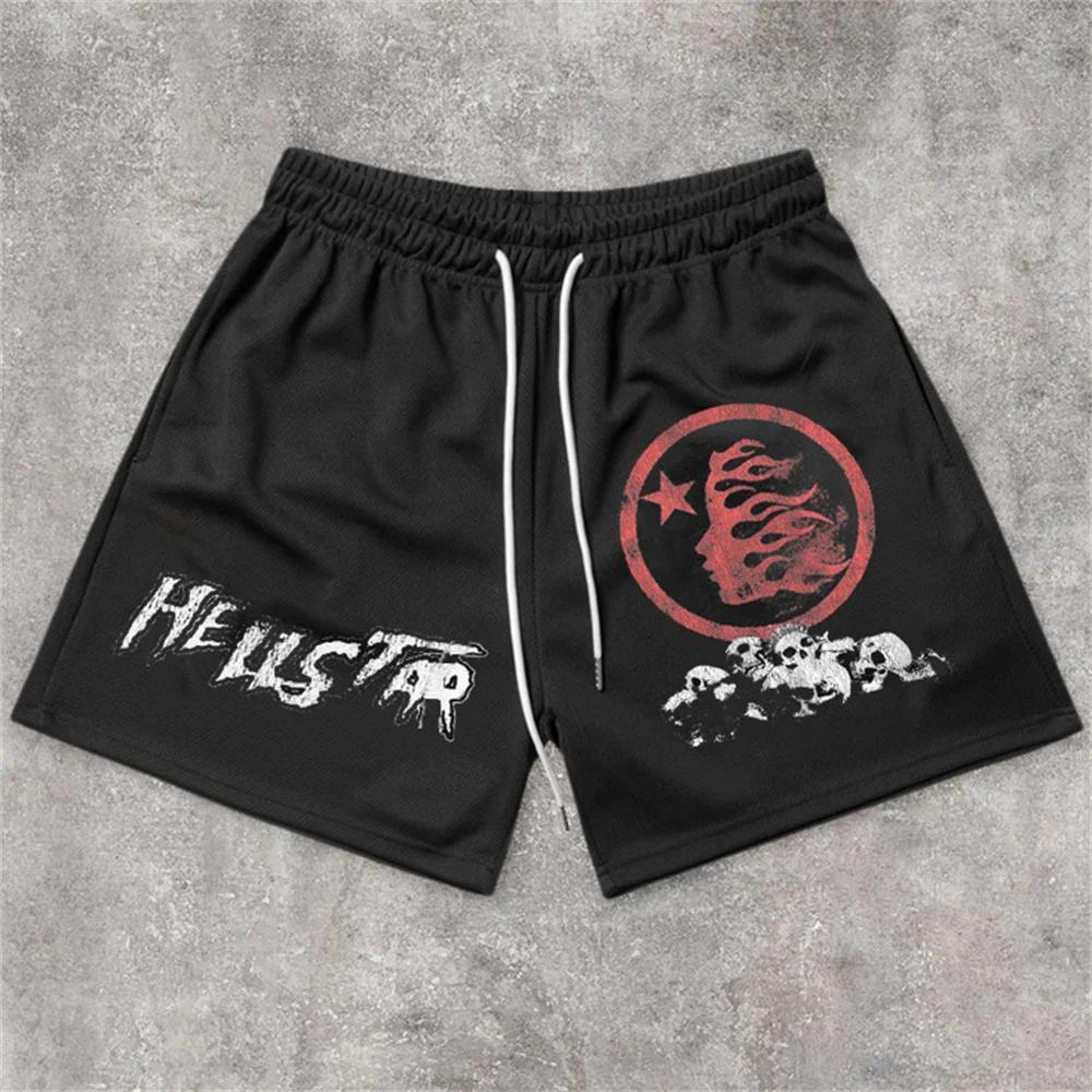 Sopula Hellstar Skull Print Casual Street Mesh Shorts product image