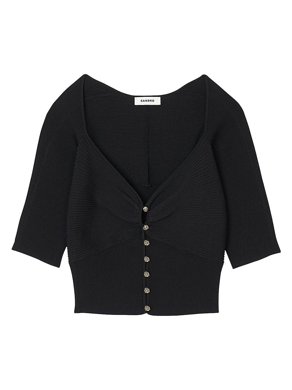 Womens Ribbed Cropped Cardigan Product Image