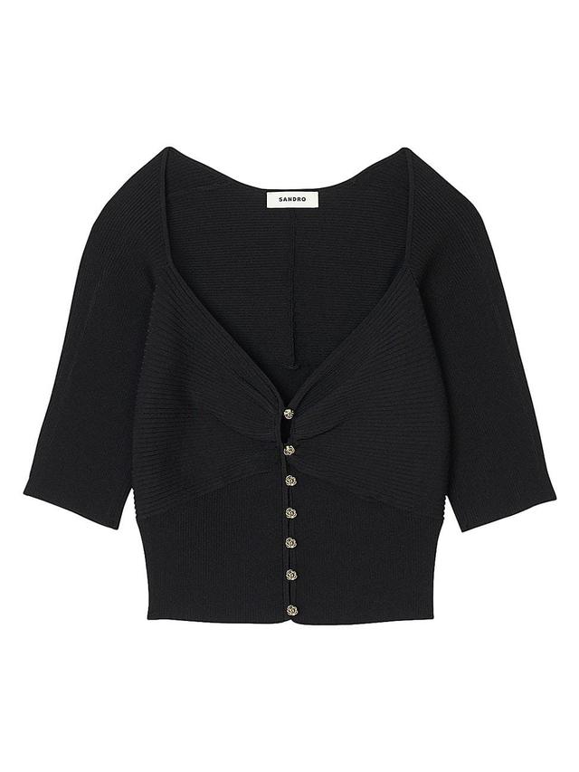 Womens Ribbed Cropped Cardigan Product Image