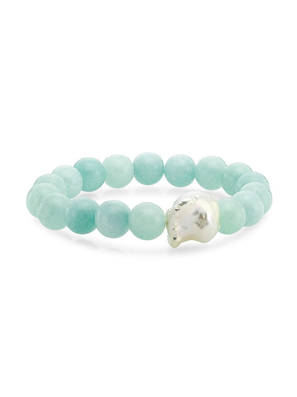 Womens Baroque Pearl & Aqua Jade Beaded Stretch Bracelet Product Image