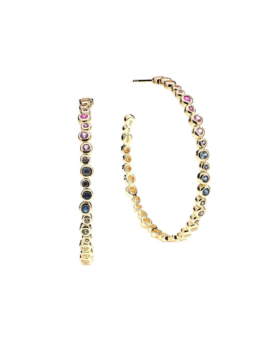 Womens Stardust 18K Yellow Gold & Sapphire Rainbow Hoop Earrings Product Image