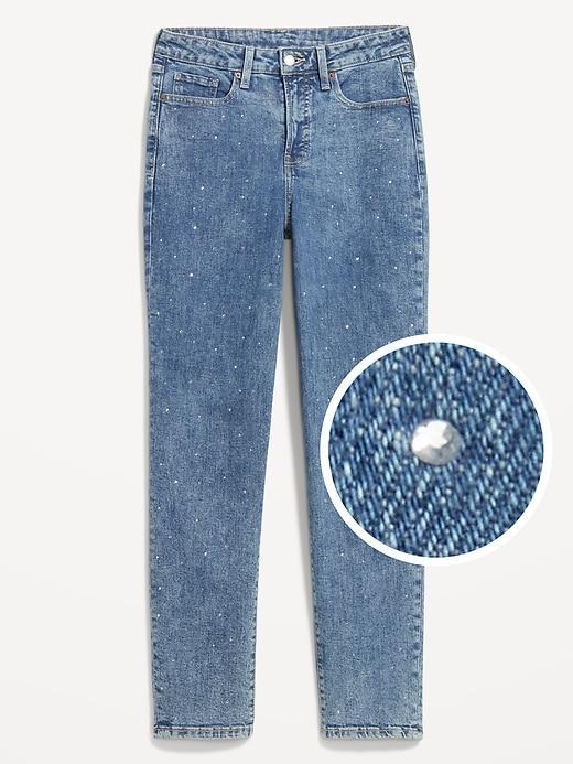 High-Waisted OG Straight Rhinestone-Embellished Ankle Jeans Product Image