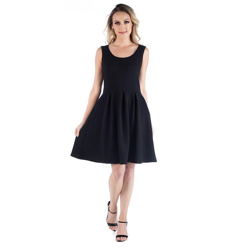 Womens 24seven Comfort Apparel Scoopneck Sleeveless Pleated Skater Dress with Pockets Product Image