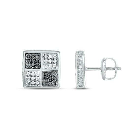 Men's 1/3 CT. T.w. Four Square Black and White Multi-Diamond Frame Stud Earrings in Sterling Silver Product Image