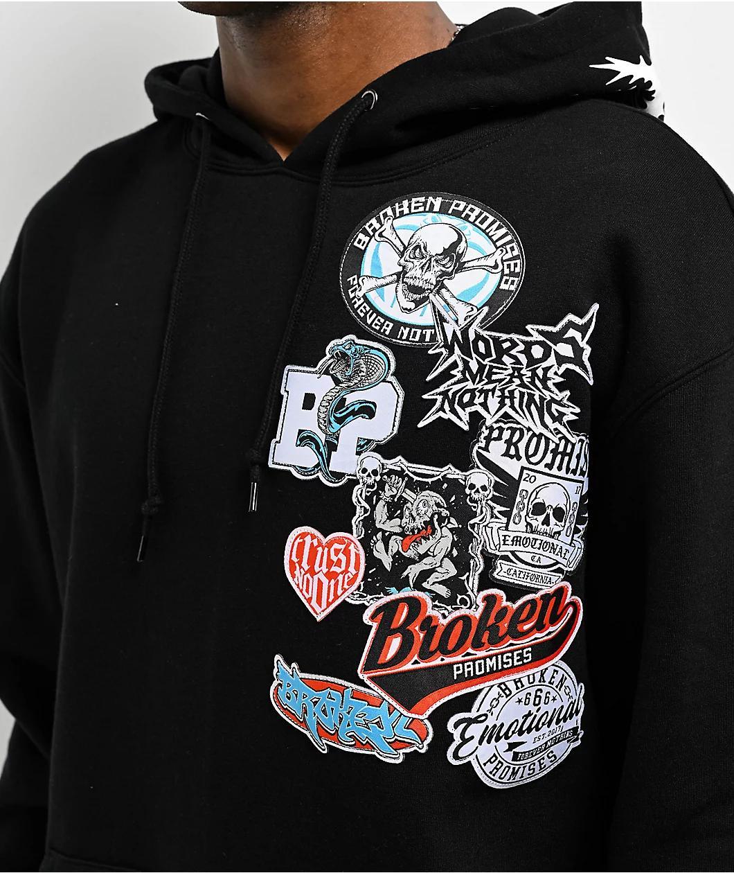 Broken Promises Patched Up Black Hoodie Product Image