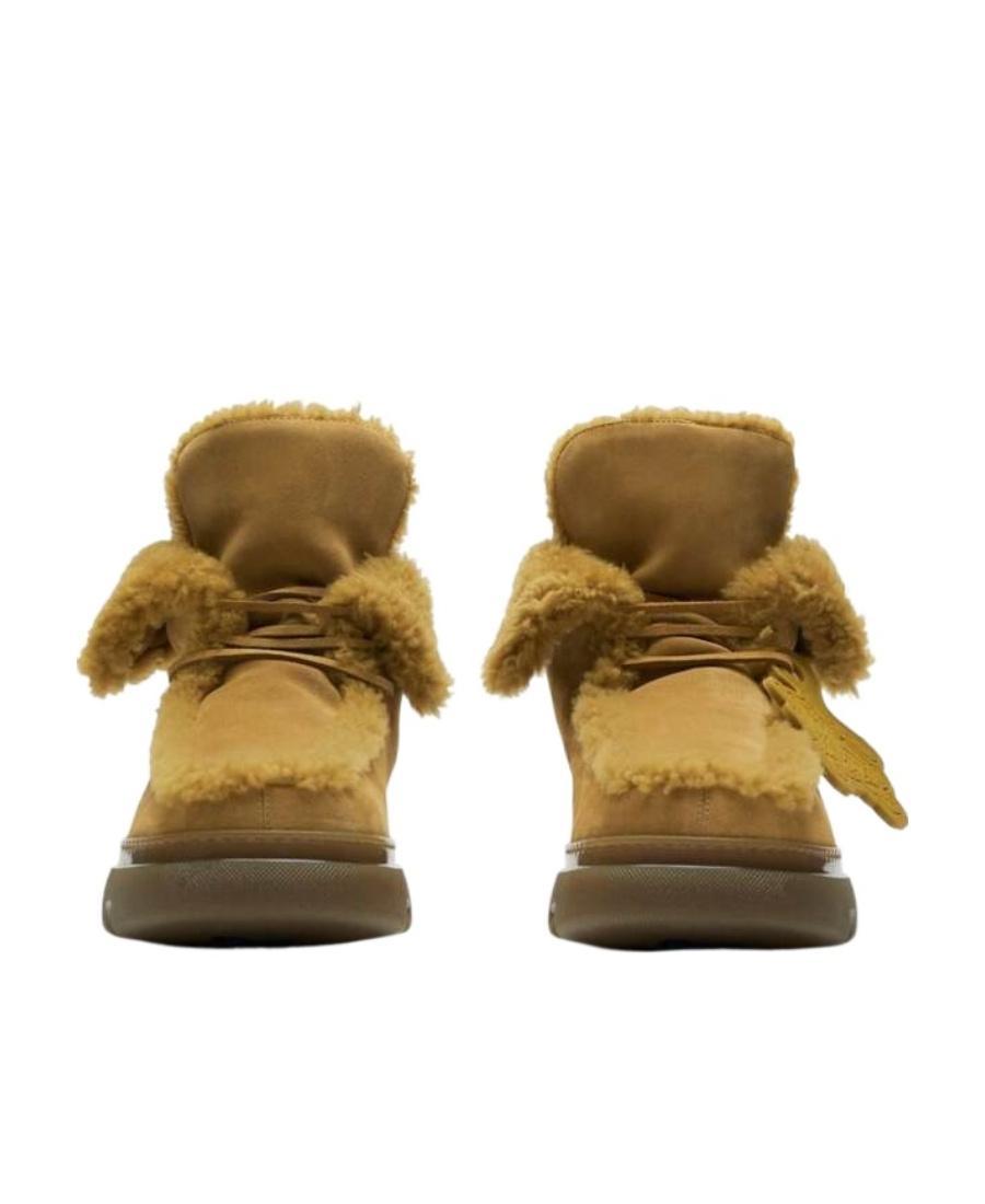 BURBERRY Creeper Shearling-trim Suede Boots In Yellow/orange Product Image