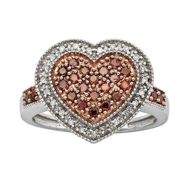 Jewelexcess Sterling Silver 1/2-ct. T.W. Red and White Diamond Heart Ring, Womens Product Image