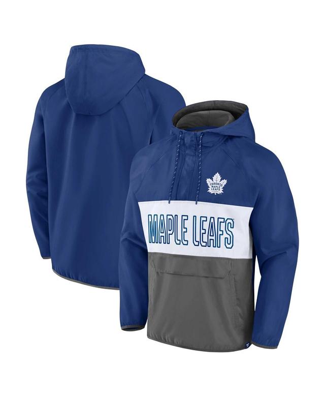 Mens Fanatics Branded Blue/Gray Toronto Maple Leafs Backhand Shooter Defender Anorak Raglan Hoodie Quarter-Zip Jacket Product Image