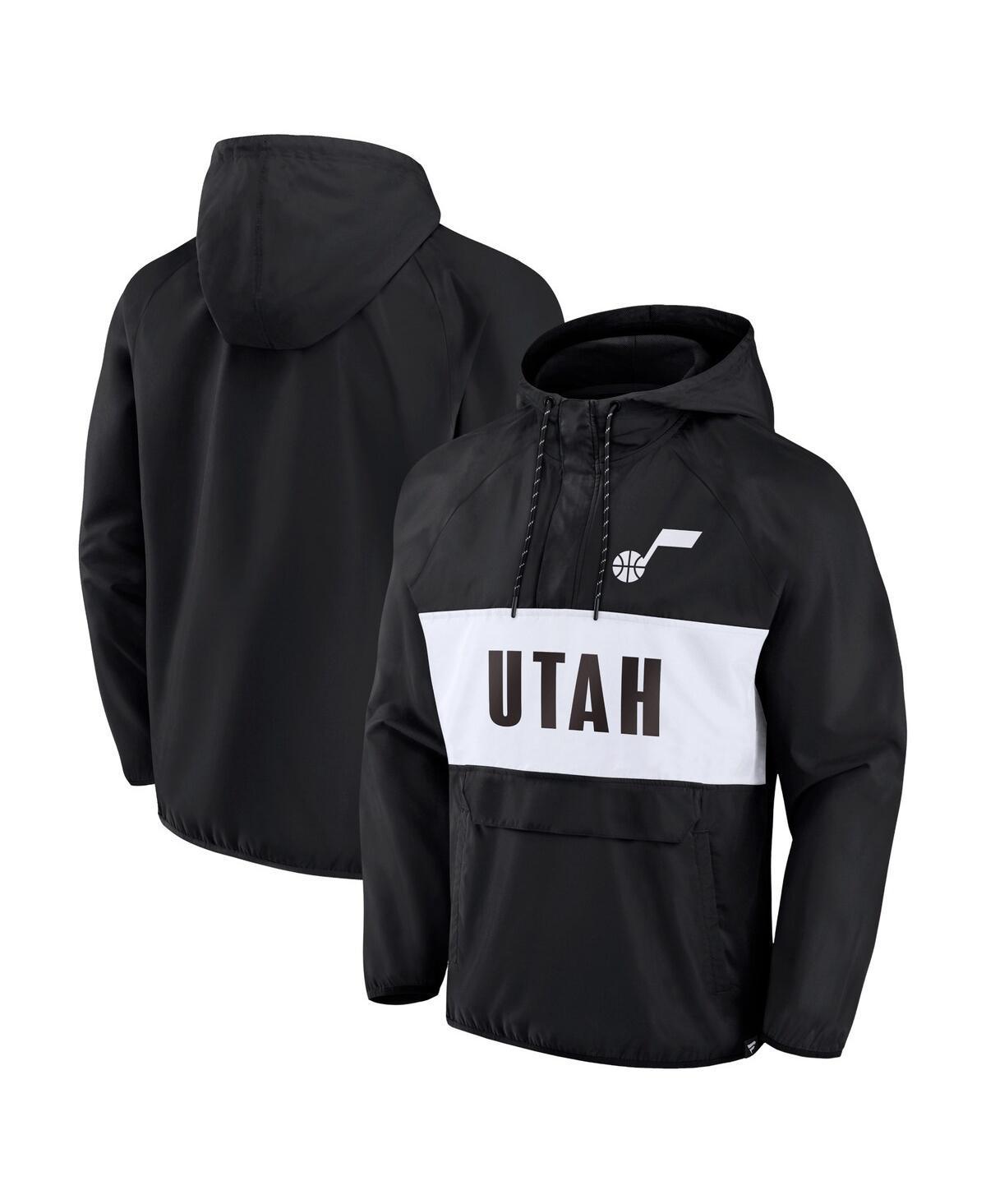 Mens Fanatics Black Utah Jazz Team Leader Iconic Colorblock Anorak Raglan Quarter-Zip Hoodie - Black Product Image