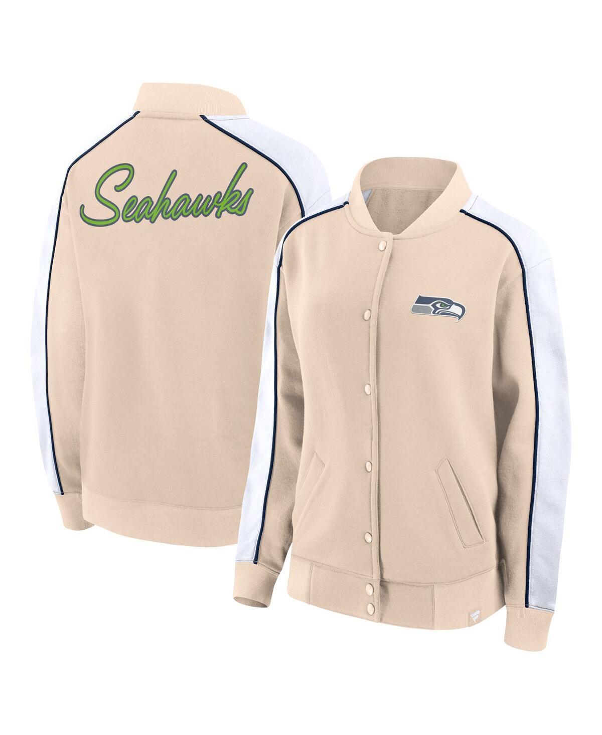 Womens Fanatics Branded Tan Seattle Seahawks Lounge Full-Snap Varsity Jacket Product Image